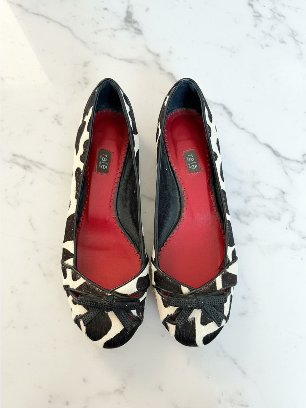 Rafe New York Flats sz 37.5/7.5 leather & calf hair giraffe safari Y2K 2000s